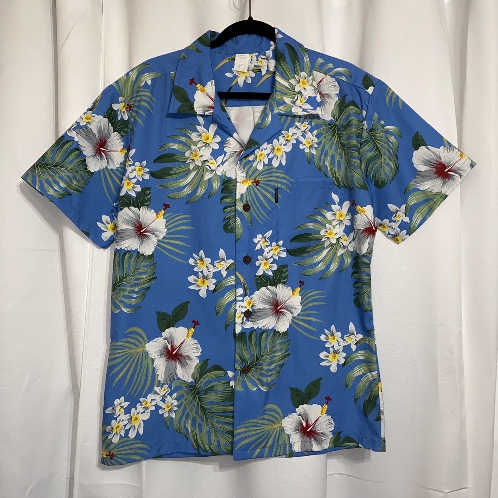 PALMWAVE HAWAII Mens Hawaiian Aloha Shirt Medium Tropical Floral Blue Multicolor